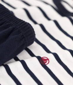 Petit Bateau Herren|Schlafanzüge, Pyjamas*Kinder-Kurzpyjama aus Rippstrick mit Matrosenstreifen weiss MARSHMALLOW/blau SMOKING
