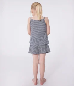 Petit Bateau Schlafanzüge, Nachthemden*Kinder-Kurzpyjama mit schmalen Trägern aus Baumwolle mit Streifen blau SMOKING/weiss MARSHMALLOW