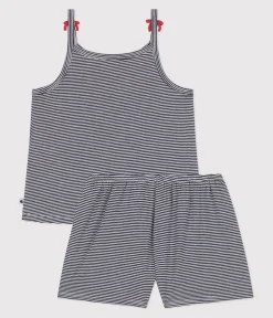 Petit Bateau Schlafanzüge, Nachthemden*Kinder-Kurzpyjama mit schmalen Trägern aus Baumwolle mit Streifen blau SMOKING/weiss MARSHMALLOW