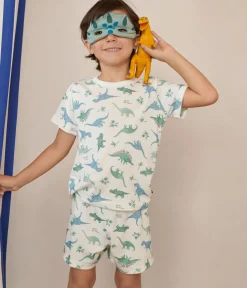 Petit Bateau Schlafanzüge, Pyjamas|Schlafanzüge, Nachthemden*Kinder-Kurzpyjama zum Verkleiden aus Baumwolle mit Dinos weiss MARSHMALLOW/weiss MULTICO