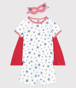 Petit Bateau Schlafanzüge, Pyjamas|Schlafanzüge, Nachthemden*Kinder-Kurzpyjama zum Verkleiden aus phoshoreszierender Baumwolle mit Cape weiss MARSHMALLOW/weiss MULTICO