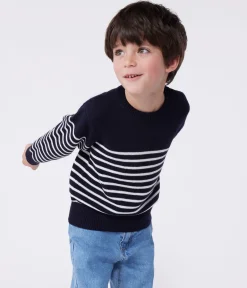 Petit Bateau Sweatshirts, Pullover, Cardigans*Kinder-Matrosenpullover aus Wolle und Baumwolle mit Streifen blau SMOKING/weiss MARSHMALLOW