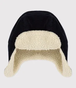 Petit Bateau Accessoires, Mützen, Caps*Kinder-Mütze mit Ohrenklappen aus Nicki und Sherpa blau SMOKING