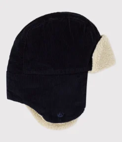 Petit Bateau Accessoires, Mützen, Caps*Kinder-Mütze mit Ohrenklappen aus Nicki und Sherpa blau SMOKING