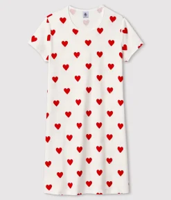 Petit Bateau Schlafanzüge, Nachthemden*Kindernachthemd aus Baumwolle mit Herzmotiv für Mädchen weiss MARSHMALLOW/ROT TERKUIT