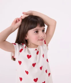 Petit Bateau Schlafanzüge, Nachthemden*Kindernachthemd aus Baumwolle mit Herzmotiv für Mädchen weiss MARSHMALLOW/ROT TERKUIT