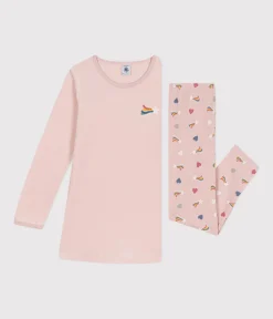 Petit Bateau Schlafanzüge, Nachthemden*Kinder-Nachthemd aus Nicki. rosa SALINE/weiss MULTICO