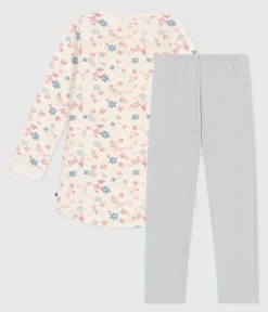 Petit Bateau Schlafanzüge, Nachthemden*Kinder-Nachthemd und Leggings aus Molton mit Blumenmotiv MILK/ MULTICO
