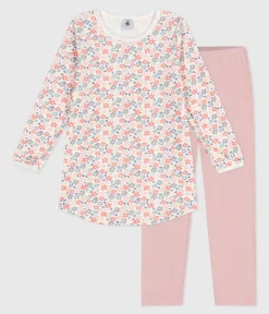 Petit Bateau Schlafanzüge, Nachthemden*Kinder-Nachthemd und Leggings aus Nicki mit Blumenmotiv rosa JOLI/weiss MULTICO