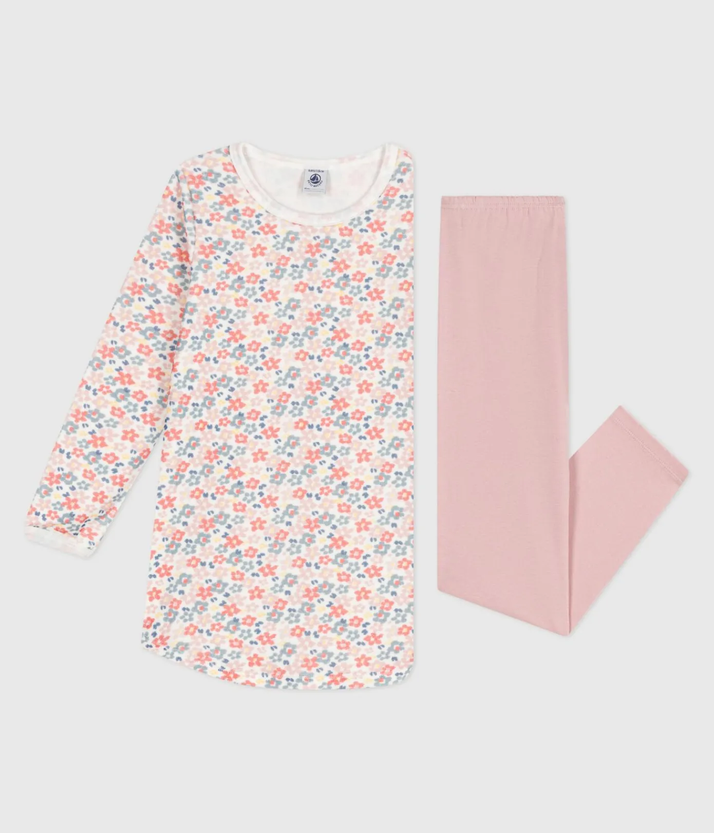 Petit Bateau Schlafanzüge, Nachthemden*Kinder-Nachthemd und Leggings aus Nicki mit Blumenmotiv rosa JOLI/weiss MULTICO