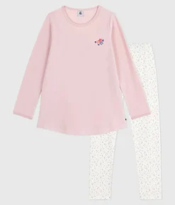 Petit Bateau Schlafanzüge, Nachthemden*Kinder-Nachthemd und Leggings aus Nicki rosa JOLI/weiss MULTICO