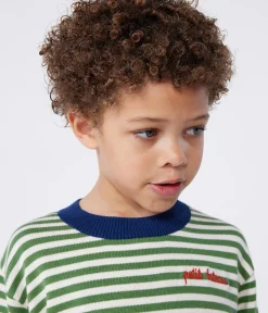 Petit Bateau Sweatshirts, Pullover, Cardigans|Sweatshirts, Pullover, Cardigans*Kinder-Pullover aus Baumwolle mit Streifen grün PALMERAIE/ AVALANCHE