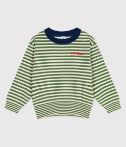 Petit Bateau Sweatshirts, Pullover, Cardigans|Sweatshirts, Pullover, Cardigans*Kinder-Pullover aus Baumwolle mit Streifen grün PALMERAIE/ AVALANCHE