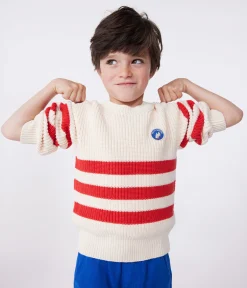 Petit Bateau Sweatshirts, Pullover, Cardigans|Sweatshirts, Pullover, Cardigans*Kinder-Pullover aus Baumwolle mit Streifen ROT AVALANCHE/ AURORA