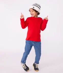 Petit Bateau Sweatshirts, Pullover, Cardigans*Kinder-Pullover aus einfarbiger Wolle und Baumwolle ROT POMPEI