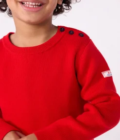 Petit Bateau Sweatshirts, Pullover, Cardigans*Kinder-Pullover aus einfarbiger Wolle und Baumwolle ROT POMPEI