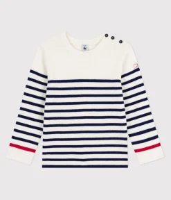Petit Bateau Sweatshirts, Pullover, Cardigans|Sweatshirts, Pullover, Cardigans*Kinder-Pullover aus Wolle und Baumwolle mit Streifen blau MARSHMALLOW/ SOIR