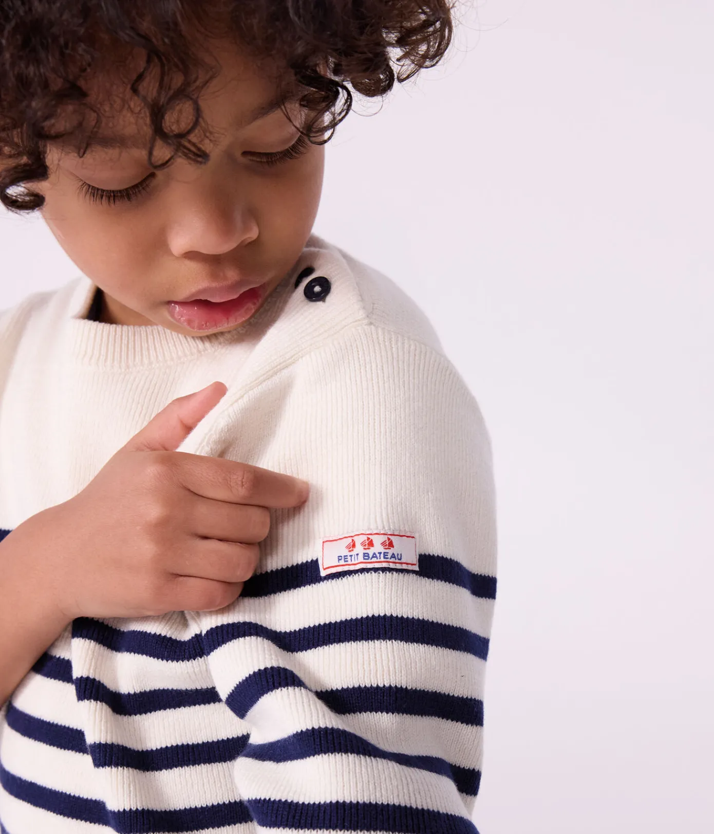 Petit Bateau Sweatshirts, Pullover, Cardigans|Sweatshirts, Pullover, Cardigans*Kinder-Pullover aus Wolle und Baumwolle mit Streifen blau MARSHMALLOW/ SOIR