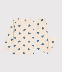 Petit Bateau Schlafanzüge, Pyjamas|Schlafanzüge, Nachthemden*Kinder-Pyjama aus aufgerautem Molton mit Herzmuster blau AVALANCHE/ BEACH