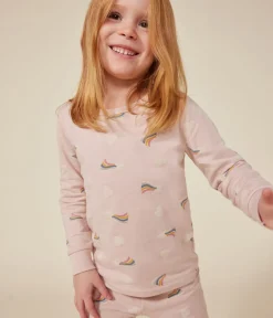Petit Bateau Schlafanzüge, Nachthemden*Kinder-Pyjama aus aufgerautem Molton mit Sternen und Herzen rosa SALINE/weiss MULTICO