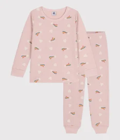 Petit Bateau Schlafanzüge, Nachthemden*Kinder-Pyjama aus aufgerautem Molton mit Sternen und Herzen rosa SALINE/weiss MULTICO
