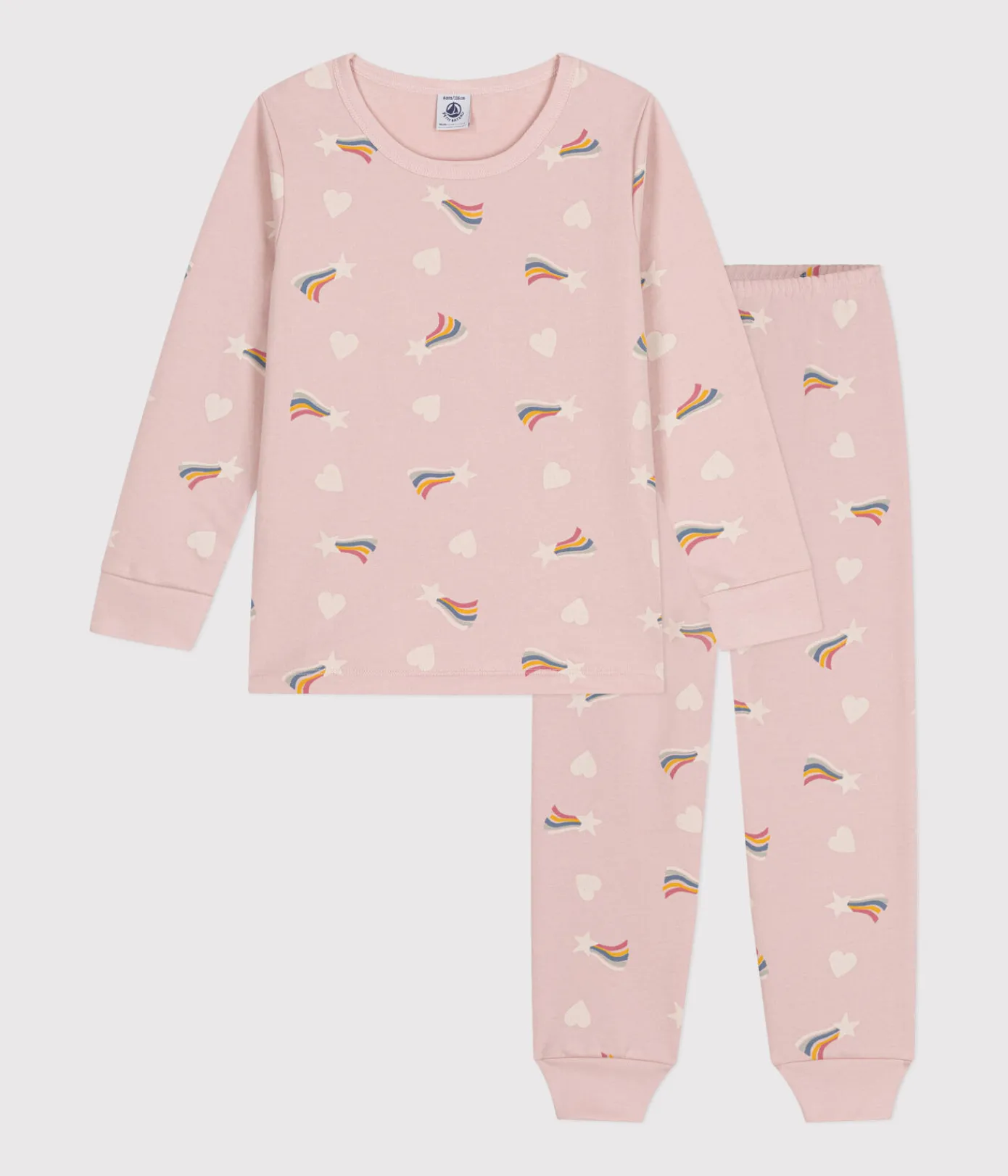 Petit Bateau Schlafanzüge, Nachthemden*Kinder-Pyjama aus aufgerautem Molton mit Sternen und Herzen rosa SALINE/weiss MULTICO