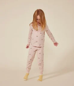Petit Bateau Schlafanzüge, Nachthemden*Kinder-Pyjama aus aufgerautem Molton mit Sternen und Herzen rosa SALINE/weiss MULTICO