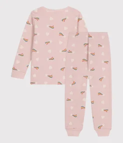 Petit Bateau Schlafanzüge, Nachthemden*Kinder-Pyjama aus aufgerautem Molton mit Sternen und Herzen rosa SALINE/weiss MULTICO