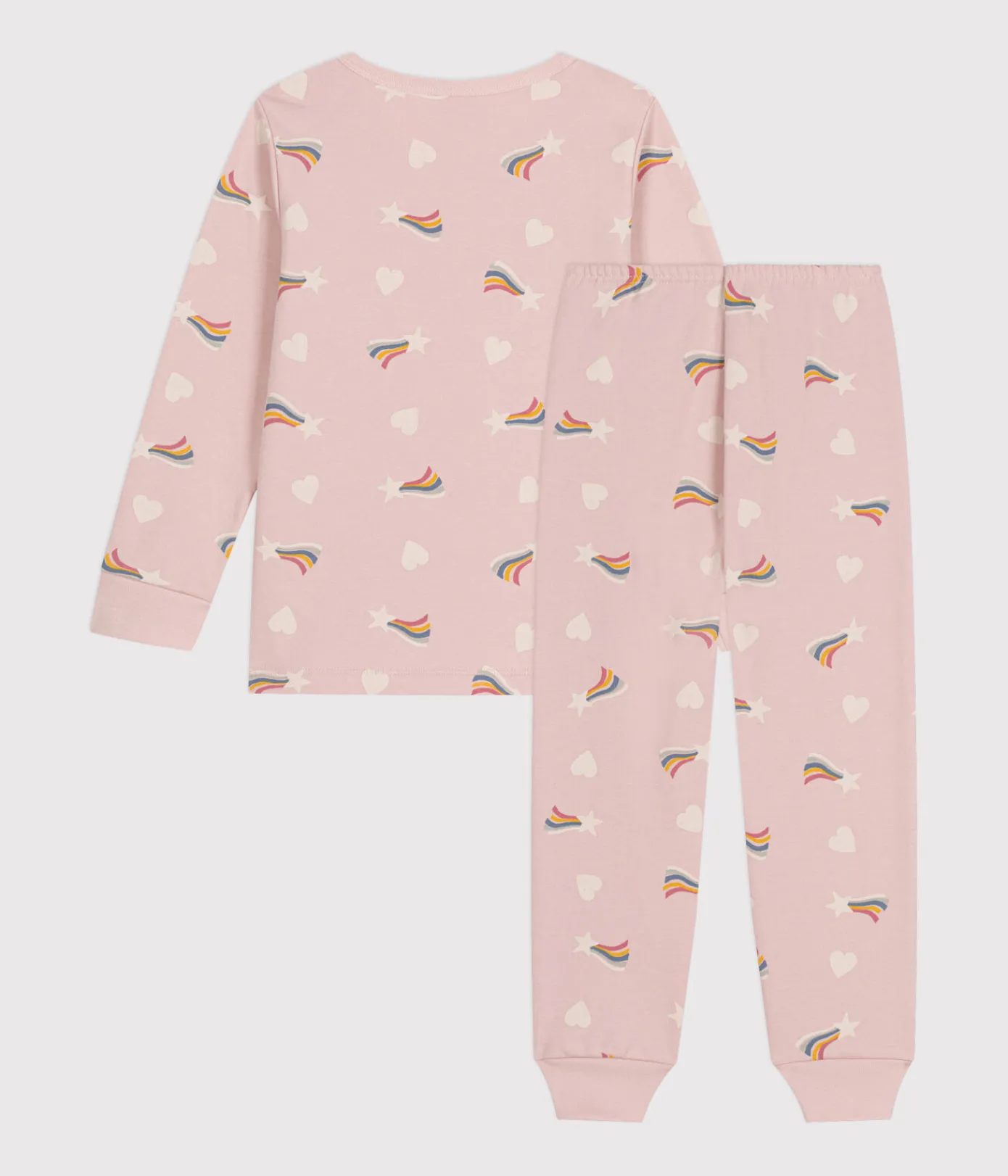 Petit Bateau Schlafanzüge, Nachthemden*Kinder-Pyjama aus aufgerautem Molton mit Sternen und Herzen rosa SALINE/weiss MULTICO