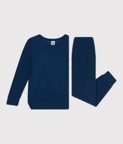 Petit Bateau Schlafanzüge, Pyjamas|Schlafanzüge, Nachthemden*Kinder-Pyjama aus aufgerautem einfarbigen Frottee blau INCOGNITO