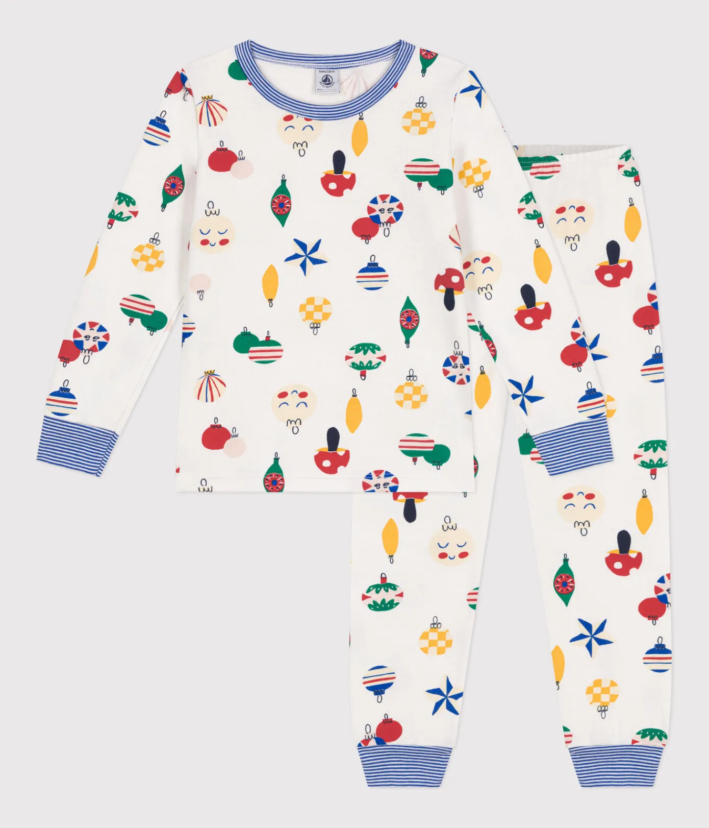 Petit Bateau Schlafanzüge, Pyjamas|Schlafanzüge, Nachthemden*Kinder-Pyjama aus aufgerautem Molton mit Weihnachtskugel-Motiv weiss MARSHMALLOW/weiss MULTICO