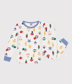 Petit Bateau Schlafanzüge, Pyjamas|Schlafanzüge, Nachthemden*Kinder-Pyjama aus aufgerautem Molton mit Weihnachtskugel-Motiv weiss MARSHMALLOW/weiss MULTICO
