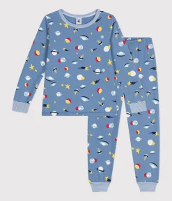 Petit Bateau Schlafanzüge, Pyjamas|Schlafanzüge, Nachthemden*Kinder-Pyjama aus aufgerautem Molton mit Weltraummotiv blau BEACH/ MULTICO