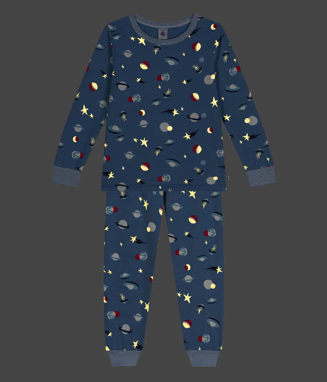 Petit Bateau Schlafanzüge, Pyjamas|Schlafanzüge, Nachthemden*Kinder-Pyjama aus aufgerautem Molton mit Weltraummotiv blau BEACH/ MULTICO