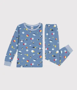 Petit Bateau Schlafanzüge, Pyjamas|Schlafanzüge, Nachthemden*Kinder-Pyjama aus aufgerautem Molton mit Weltraummotiv blau BEACH/ MULTICO
