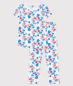 Petit Bateau Schlafanzüge, Nachthemden*Kinder-Pyjama aus Baumwolle mit Blumenmotiv weiss MARSHMALLOW/weiss MULTICO