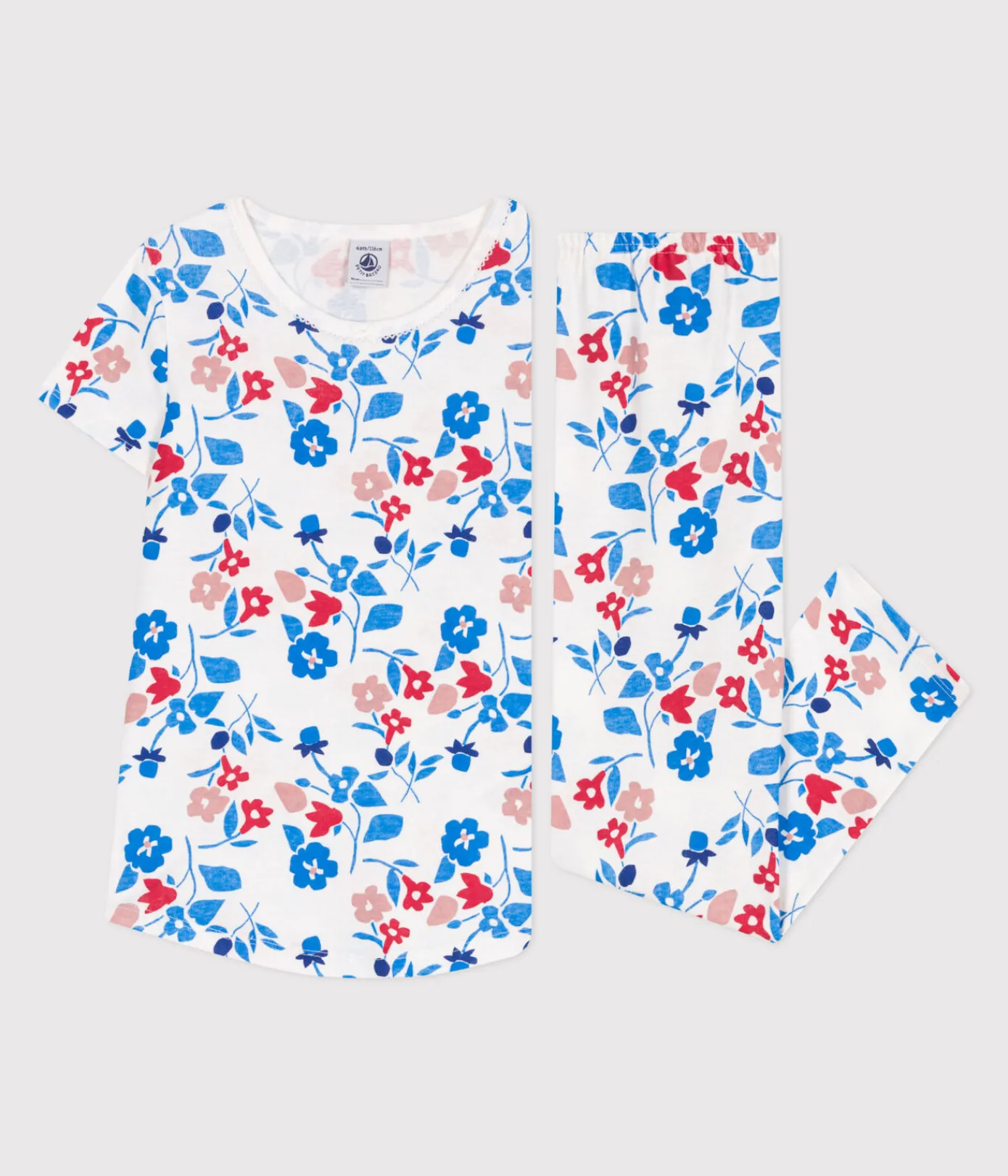 Petit Bateau Schlafanzüge, Nachthemden*Kinder-Pyjama aus Baumwolle mit Blumenmotiv weiss MARSHMALLOW/weiss MULTICO