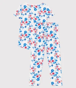Petit Bateau Schlafanzüge, Nachthemden*Kinder-Pyjama aus Baumwolle mit Blumenmotiv weiss MARSHMALLOW/weiss MULTICO