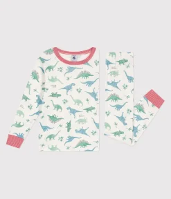 Petit Bateau Schlafanzüge, Pyjamas*Kinder-Pyjama aus Baumwolle mit Dinos weiss MARSHMALLOW/weiss MULTICO