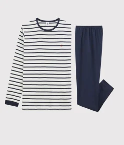 Petit Bateau Schlafanzüge, Pyjamas|Schlafanzüge, Nachthemden*Kinderpyjama aus Baumwolle im Matrosenmuster für Jungen weiss MARSHMALLOW/blau SMOKING