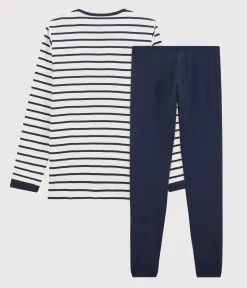 Petit Bateau Schlafanzüge, Pyjamas|Schlafanzüge, Nachthemden*Kinderpyjama aus Baumwolle im Matrosenmuster für Jungen weiss MARSHMALLOW/blau SMOKING