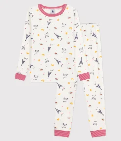 Petit Bateau Schlafanzüge, Pyjamas|Schlafanzüge, Nachthemden*Kinder-Pyjama aus Baumwolle mit eng anliegenden Beinen und Muster weiss MARSHMALLOW/weiss MULTICO