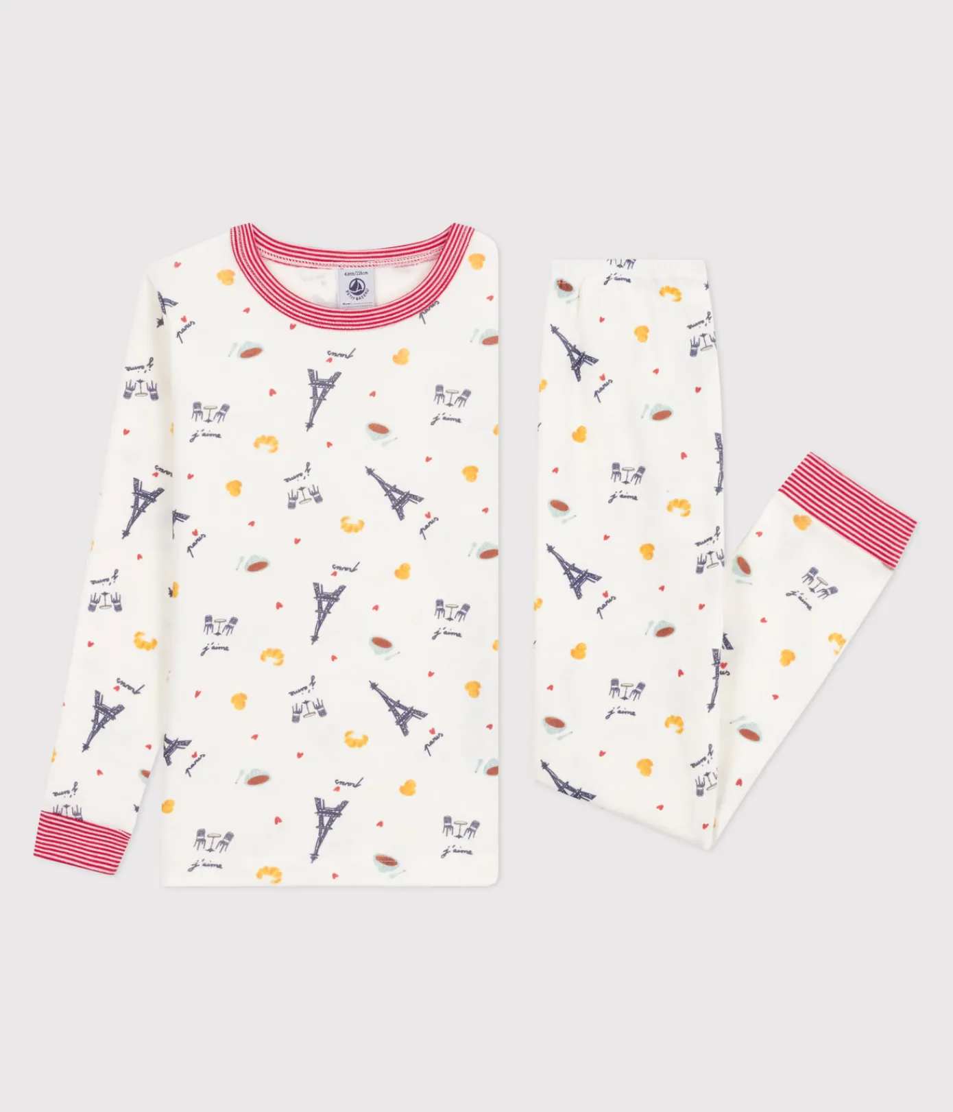 Petit Bateau Schlafanzüge, Pyjamas|Schlafanzüge, Nachthemden*Kinder-Pyjama aus Baumwolle mit eng anliegenden Beinen und Muster weiss MARSHMALLOW/weiss MULTICO