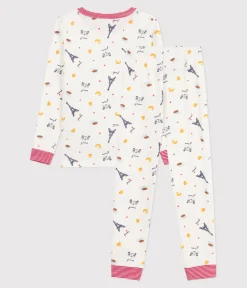 Petit Bateau Schlafanzüge, Pyjamas|Schlafanzüge, Nachthemden*Kinder-Pyjama aus Baumwolle mit eng anliegenden Beinen und Muster weiss MARSHMALLOW/weiss MULTICO