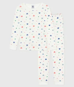 Petit Bateau Schlafanzüge, Nachthemden*Kinder-Pyjama aus Baumwolle mit eng anliegenden Beinen und Herzmotiv weiss MARSHMALLOW/weiss MULTICO