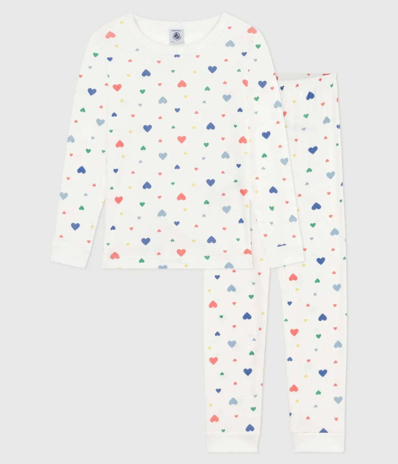 Petit Bateau Schlafanzüge, Nachthemden*Kinder-Pyjama aus Baumwolle mit eng anliegenden Beinen und Herzmotiv weiss MARSHMALLOW/weiss MULTICO