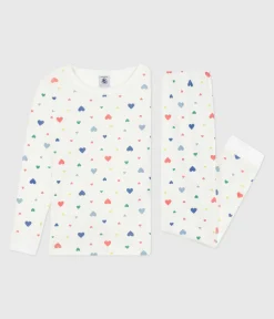 Petit Bateau Schlafanzüge, Nachthemden*Kinder-Pyjama aus Baumwolle mit eng anliegenden Beinen und Herzmotiv weiss MARSHMALLOW/weiss MULTICO
