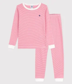 Petit Bateau Schlafanzüge, Pyjamas|Schlafanzüge, Nachthemden*Kinder-Pyjama aus Baumwolle mit eng anliegenden Beinen und Streifen rosa PEONIA/ MARSHMALLOW