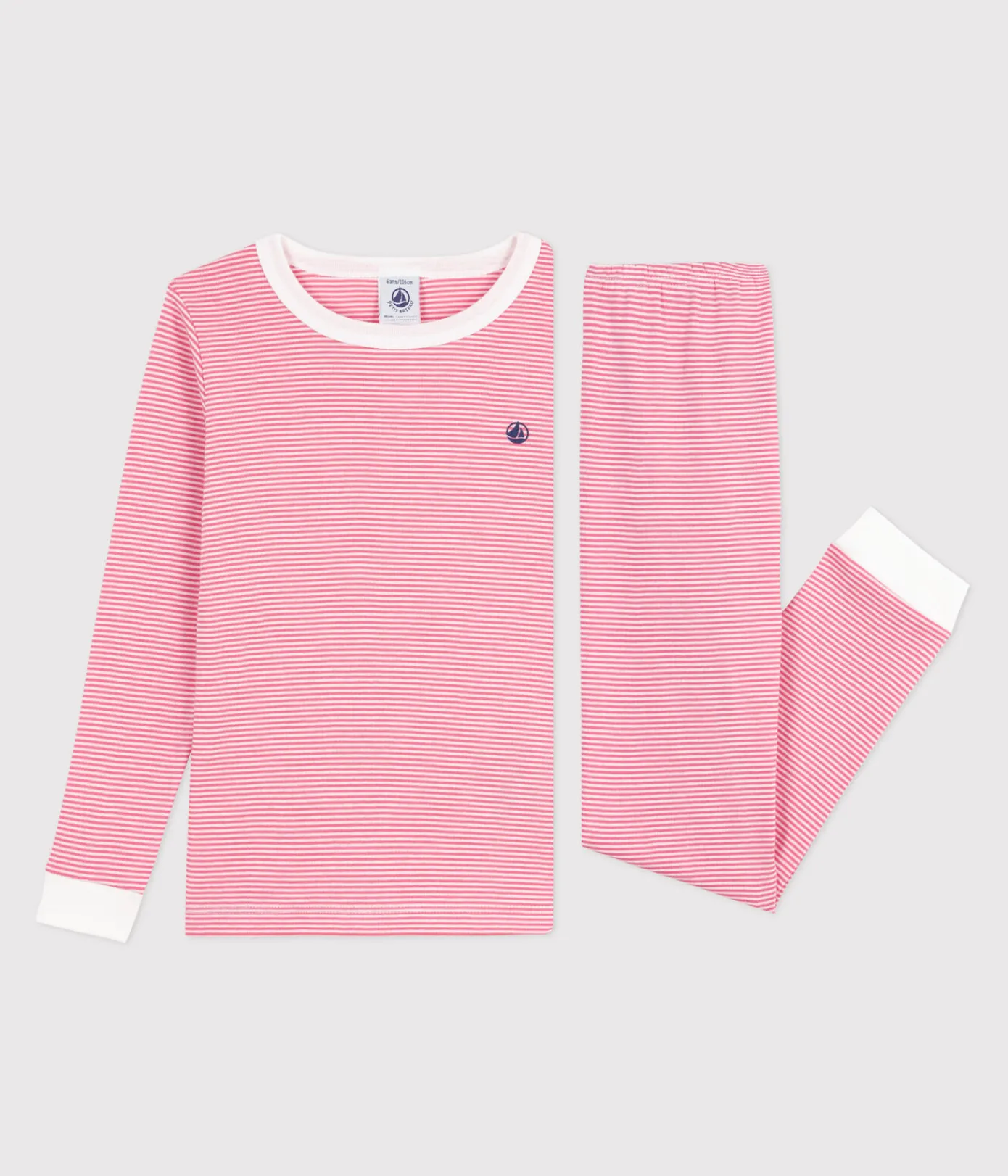 Petit Bateau Schlafanzüge, Pyjamas|Schlafanzüge, Nachthemden*Kinder-Pyjama aus Baumwolle mit eng anliegenden Beinen und Streifen rosa PEONIA/ MARSHMALLOW