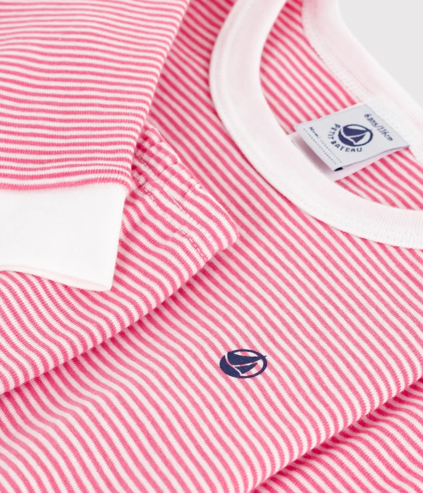 Petit Bateau Schlafanzüge, Pyjamas|Schlafanzüge, Nachthemden*Kinder-Pyjama aus Baumwolle mit eng anliegenden Beinen und Streifen rosa PEONIA/ MARSHMALLOW
